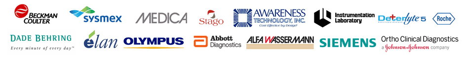 Beckman Coulter Sysmex Medica Stago Awareness Technology Instrumentation Laboratory Deterlute Roche DadeBehring elan Olympus Alfa Wasserman Siemens Ortho Clinical Diagnostics